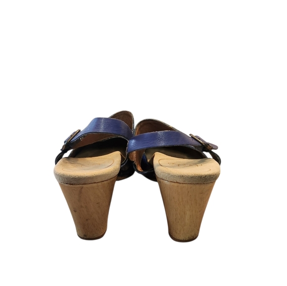 Dansko Women’s 36 Blue Leather Thea Strappy Heeled Clog Sandals - Picture 4 of 9